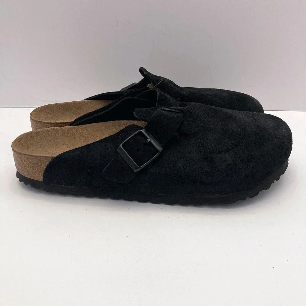BIRKENSTOCK Boston Soft Footbed Suede Black Unisex Clog Shoes 41 Reg/Wide M8 W10